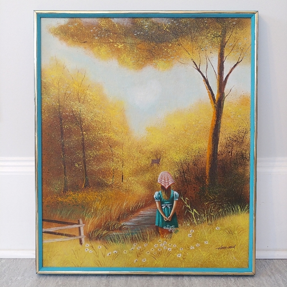 Vintage oil painting, Folk Art signed by Harriman
